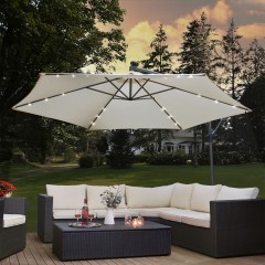 Umbrelă de grădină cu iluminare LED, picior lateral și manivela Ø 350 cm | crem č.1