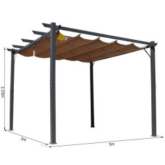 Pergolă din aluminiu de grădină cu acoperiș retractabil 3 x 3 x 2,23 m | maro č.3