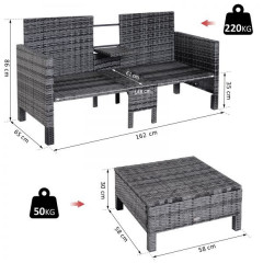 Set mobilier de grădină, poliratan, masă și 2 scaune Bethan | gri-albastru č.3