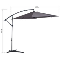 Umbrelă de grădină cu picior lateral și manivelă Ø 300 cm | gri č.2