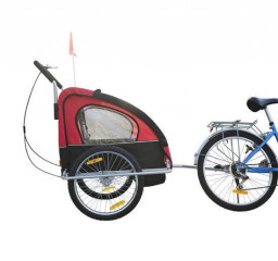 Remorcă de bicicletă pentru 2 copii jogger 2 in 1, roșu / negru č.3