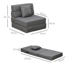 Canapea extensibilă 70 cm x 70 cm x 61 cm | gri închis č.3