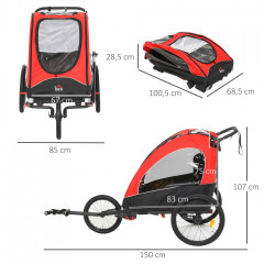 Remorcă pentru bicicletă 3în1, pentru 2 copii | negru + roșu č.3