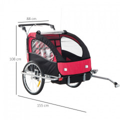 Remorcă de bicicletă pentru 2 copii jogger 2 in 1, roșu / negru č.3