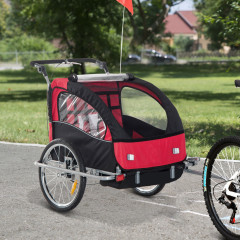 Remorcă de bicicletă pentru 2 copii jogger 2 in 1, roșu / negru č.2