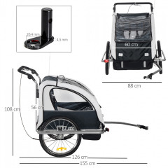 Remorcă de bicicletă pentru 2 copii Jogger 2 in 1, | negru - alb č.3