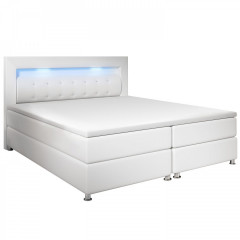 Pat Box Spring Montana cu iluminare LED 140 x 200 cm | alb č.3