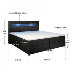 Pat Box Spring Montana cu iluminare LED 180 x 200 cm | negru č.3