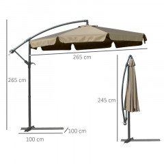 Umbrela suspendata cu maner Ø2,65 x 2,65 m | kaki č.3