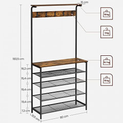 Cuier cu suport pantofi 80 x 31,5 x 183,5 cm | maro rustic č.3