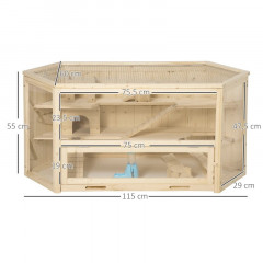 Cușcă din lemn pentru rozătoare | 115 x 60 x 55 cm, lemn natural de brad č.2