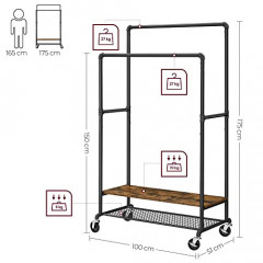 Suport pentru haine 51 x 100 x 150/175 cm | maro și negru č.3