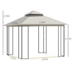 Luxusní zahradní altán s moskytiérou 2,99 x 2,99 x 2,74 m | béžový č.2