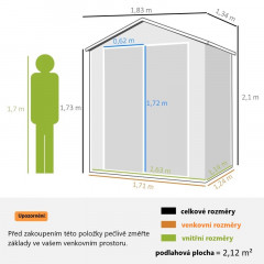 Zahradní domek s dvojitými dveřmi 1,80 x 1,30 x 2,10 m | šedý č.2
