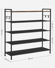 Suport metalic pe 5 niveluri pentru pantofi | 29 x 89 x 92,5 cm, maro rustic + negru č.2