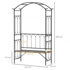 Arcadă de grădină pentru trandafiri cu bancă 115 x 50 x 203 cm | negru č.3