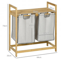 Coș de rufe din bambus 2 x 40 L cu raft 64x33x73 cm | gri închis č.2