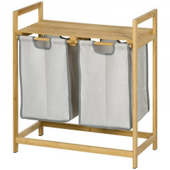 Coș de rufe din bambus 2 x 40 L cu raft 64x33x73 cm | gri închis č.3