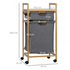 Coș de rufe din bambus cu raft și sertar | natural + gri č.2