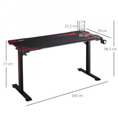 Birou gaming PC 140 x 70 x 77 cm | negru + roșu č.3