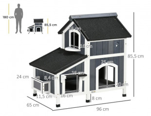 Căsuță pentru pisici din lemn de brad 96 x 65 x 85,5 cm | gri č.2