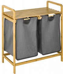 Coș de rufe din bambus 2 x 40 L cu poliță | 63,5 x 33 x 73 cm | gri č.1