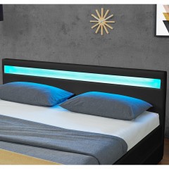 Pat tapițat Lyon cu spațiu de depozitare și iluminare LED 140 x 200 cm | negru č.2