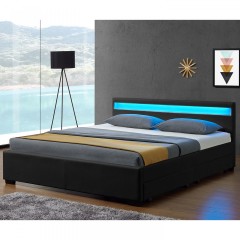 Pat tapițat Lyon cu spațiu de depozitare și iluminare LED 180 x 200 cm | negru č.2